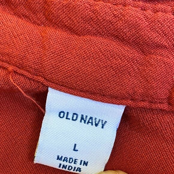 Old Navy Button Front Midi Shirt Dress Size L Crepe Seamed Waist Long Sleeves - Picture 14 of 15